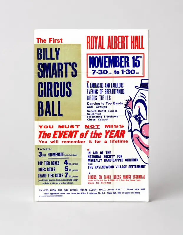 Billy Smart's Circus Ball Royal Albert Hall 1950s - Vintage Event Poster Wall Art