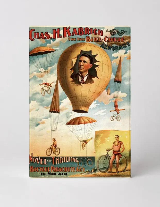 Chas. H. Kabrich Bike-Chute Aeronaut 1890s - Vintage Circus Poster Wall Art