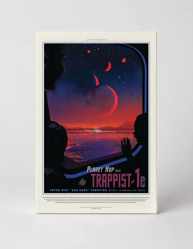 Planet Hop from TRAPPIST-1e NASA Vintage Space Travel Poster Canvas Wall Art