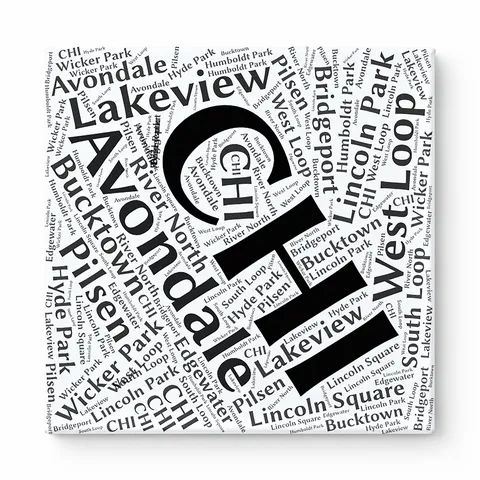 Chicago Neighborhoods Word Art — Black