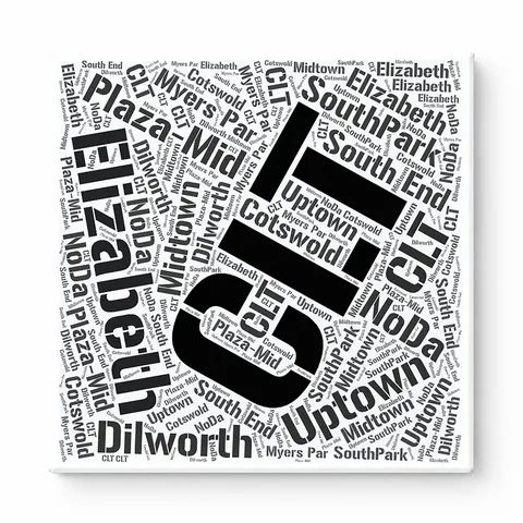 Charlotte Neighborhoods Word Art — Black