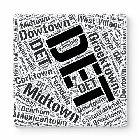 Detroit Neighborhoods Word Art — Black