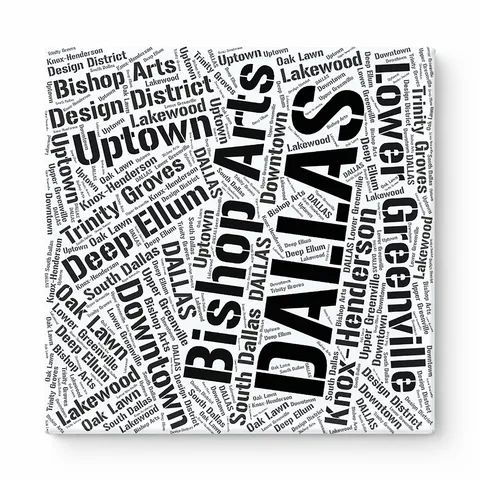 Dallas Neighborhoods Word Art — Black