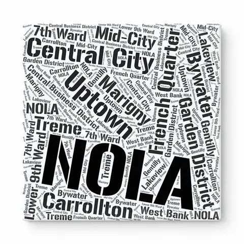 New Orleans Neighborhoods Word Art — Black