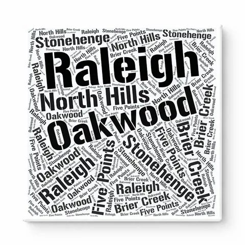 Raleigh Neighborhoods Word Art — Black