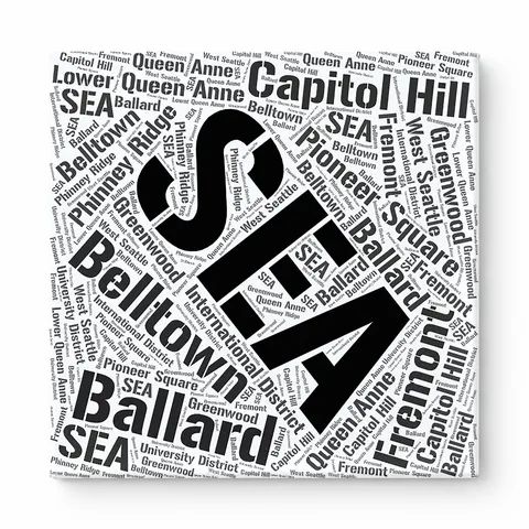 Seattle Neighborhoods Word Art — Black