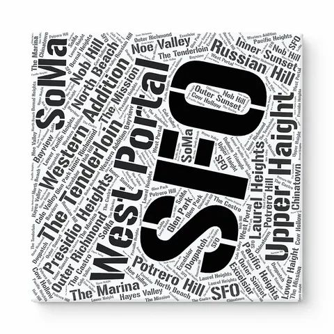 San Francisco Neighborhoods Word Art — Black