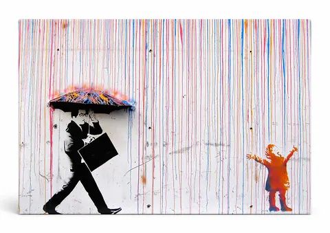 Rainbow Rain Business Man and Child — Street Art Print