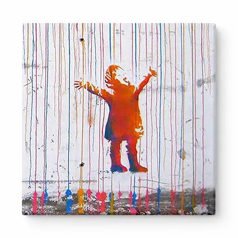 Little Girl Embracing the Rainbow Rain Centered — Street Art Print