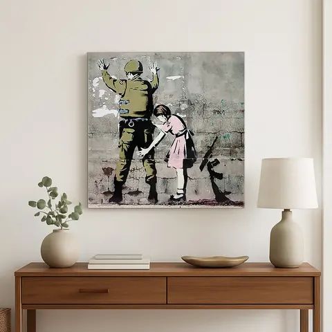 Girl Frisking Soldier — Street Art Print