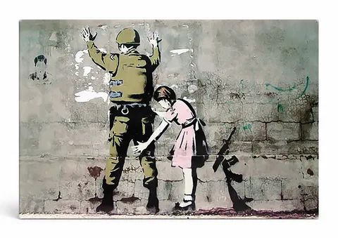 Girl Frisking Soldier — Street Art Print