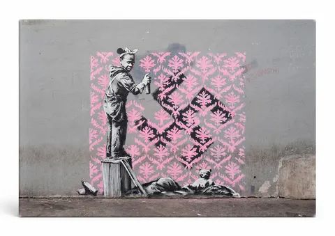 Graffiti Girl Spraying over Swastika — Street Art Print