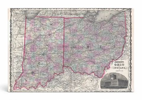 Johnson's Map of Ohio and Indiana (1862)