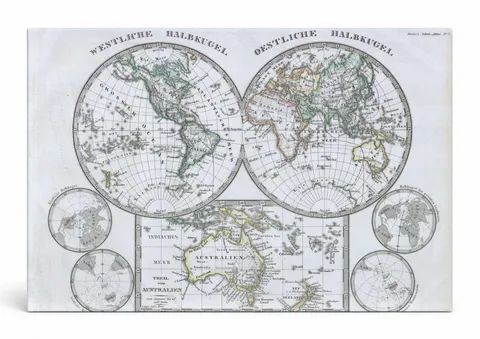 Westliche & Oestliche Halbkugel — Stieler World Hemisphere Map (1862)