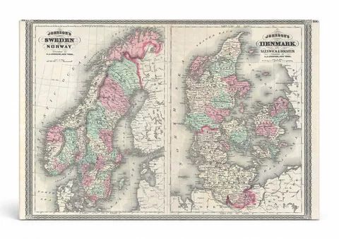 Johnson's Map of Sweden, Norway and Denmark (1870)