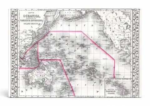 Map of Oceanica, Showing Its Various Divisions, Island Groups (1874)
