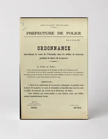 Préfecture de Police 1914 Absinthe Ban Ordinance - Vintage French Document Poster Wall Art