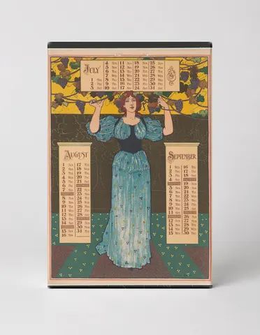 Summer Calendar 1890s Art Nouveau Lady - Vintage Lithograph Poster Wall Art