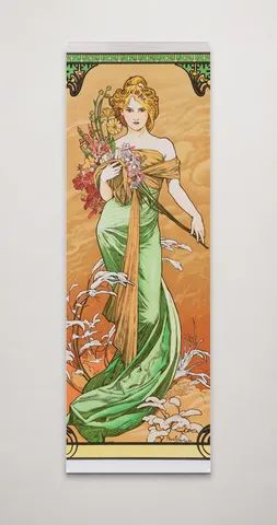 Spring Art Nouveau Woman with Flowers - Vintage Lithograph Poster Wall Art