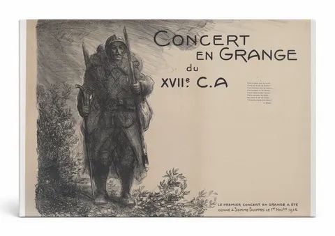 Concert en Grange du XVIIe C.A 1916 - WWI Vintage French Military Poster Wall Art