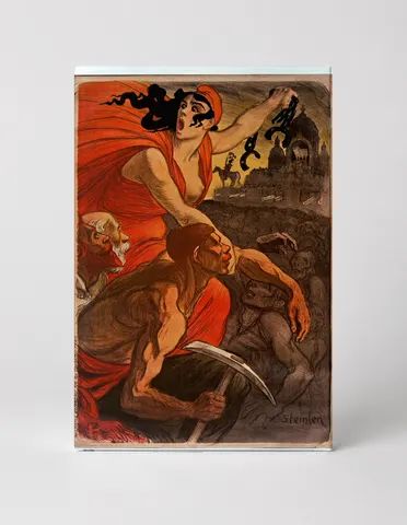 Revolutionary Figure Red Drape 1900s - Dramatic Vintage Lithograph Poster Wall Art