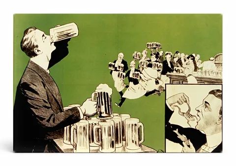 Beer Drinker Caricature 1900s - Vintage Humour Lithograph Poster Canvas Wall Art