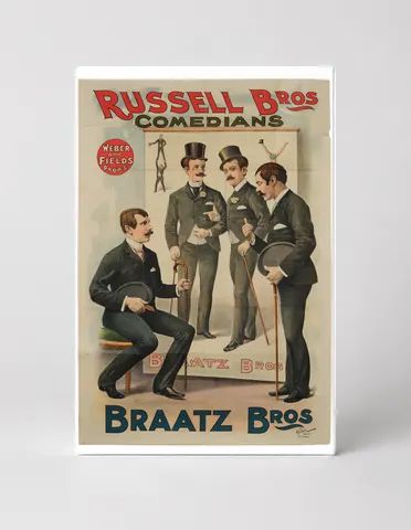Russell Bros Comedians Braatz Bros 1900s - Vintage Vaudeville Theatre Poster Wall Art