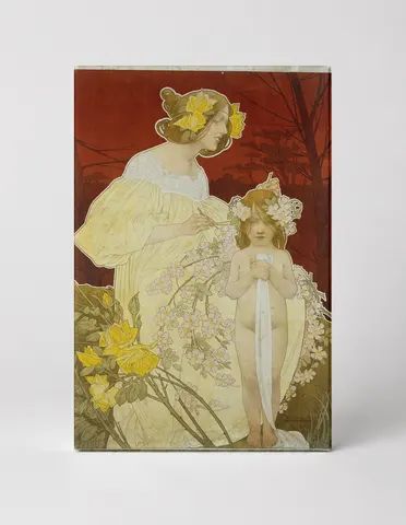Mother and Child with Flowers - Art Nouveau Vintage Poster Wall Art