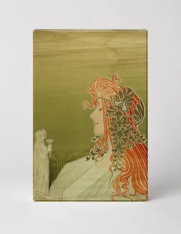 Art Nouveau Red-Haired Woman with Statue - Vintage Lithograph Poster Wall Art
