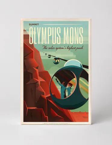 Olympus Mons Mars Travel Poster - Retro Futurist Space Vintage Wall Art