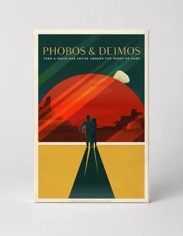 Phobos & Deimos Mars Moons Cruise - Retro Space Travel Vintage Poster Wall Art