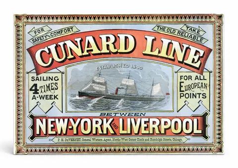 Cunard Line New York to Liverpool 1890s - Victorian Shipping Vintage Poster Wall Art