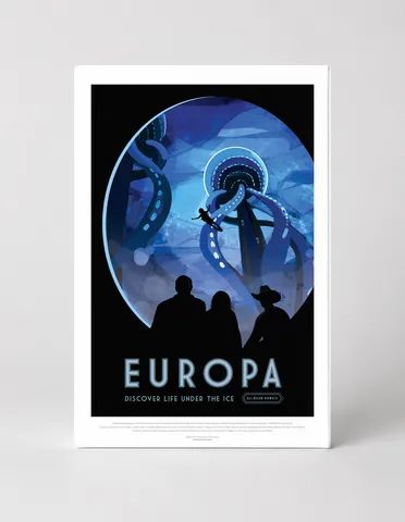 Europa Discover Life Under the Ice NASA Visions of the Future Vintage Space Poster Canvas Wall Art