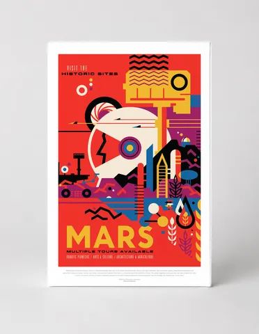 Mars Visit the Historic Sites NASA - Retro Space Travel Vintage Poster Wall Art