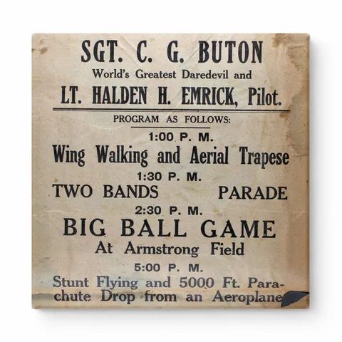 Sgt. C. G. Buton & Lt. Halden H. Emrick Air Show Poster, Tiffin, Ohio (1921)