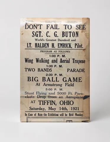 Sgt. C.G. Buton Daredevil 1921 Tiffin Ohio - Vintage Airshow Poster Wall Art