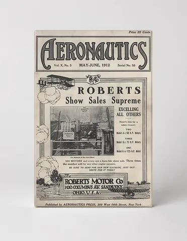 Aeronautics Magazine 1912 Roberts Motor Co - Vintage Aviation Poster Wall Art