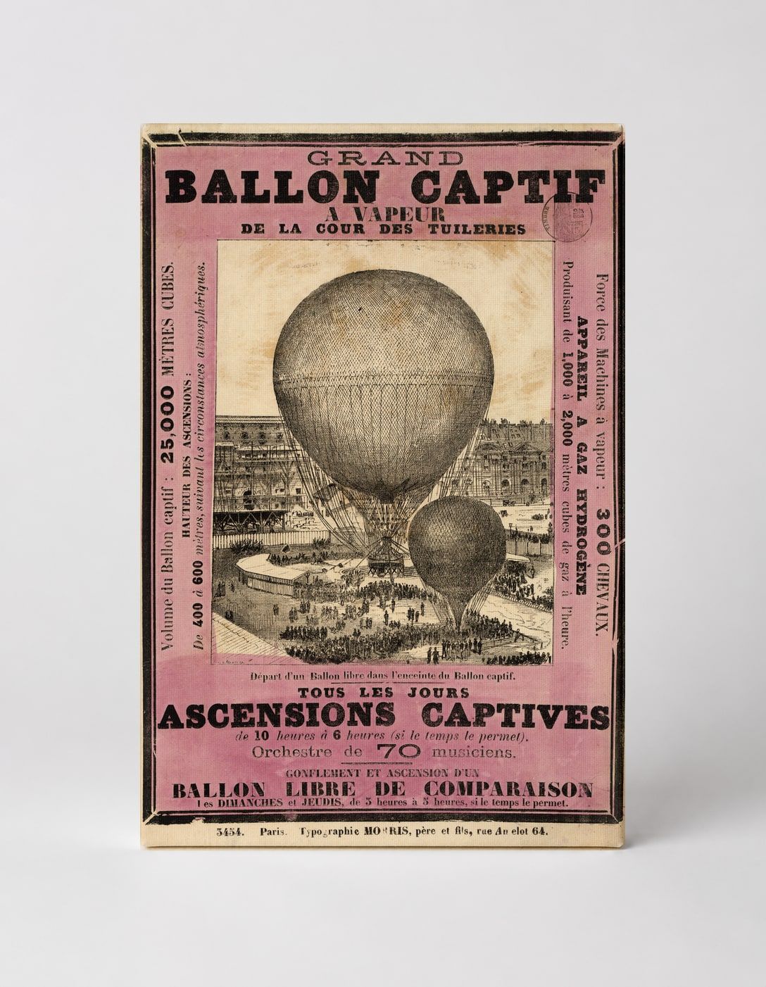 Grand Ballon Captif à Vapeur 1878 - French Vintage Poster Canvas Wall Art