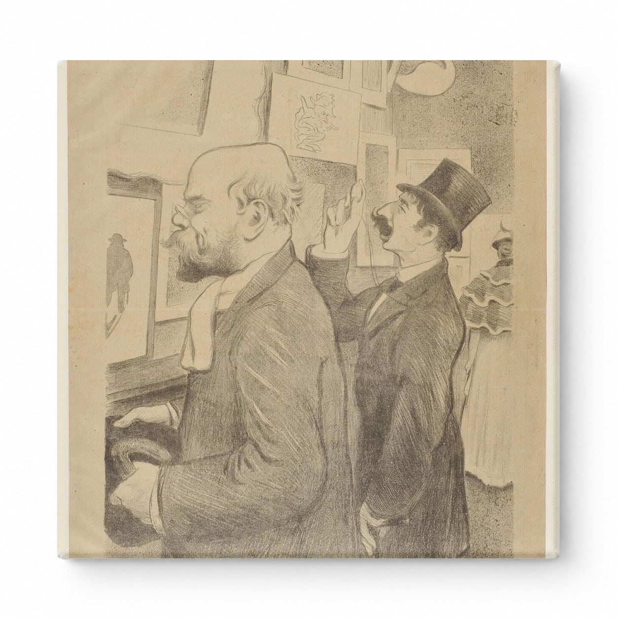 Two Men at Piano Gallery Scene 1890s - Belle Epoque Vintage Lithograph Wall Art
