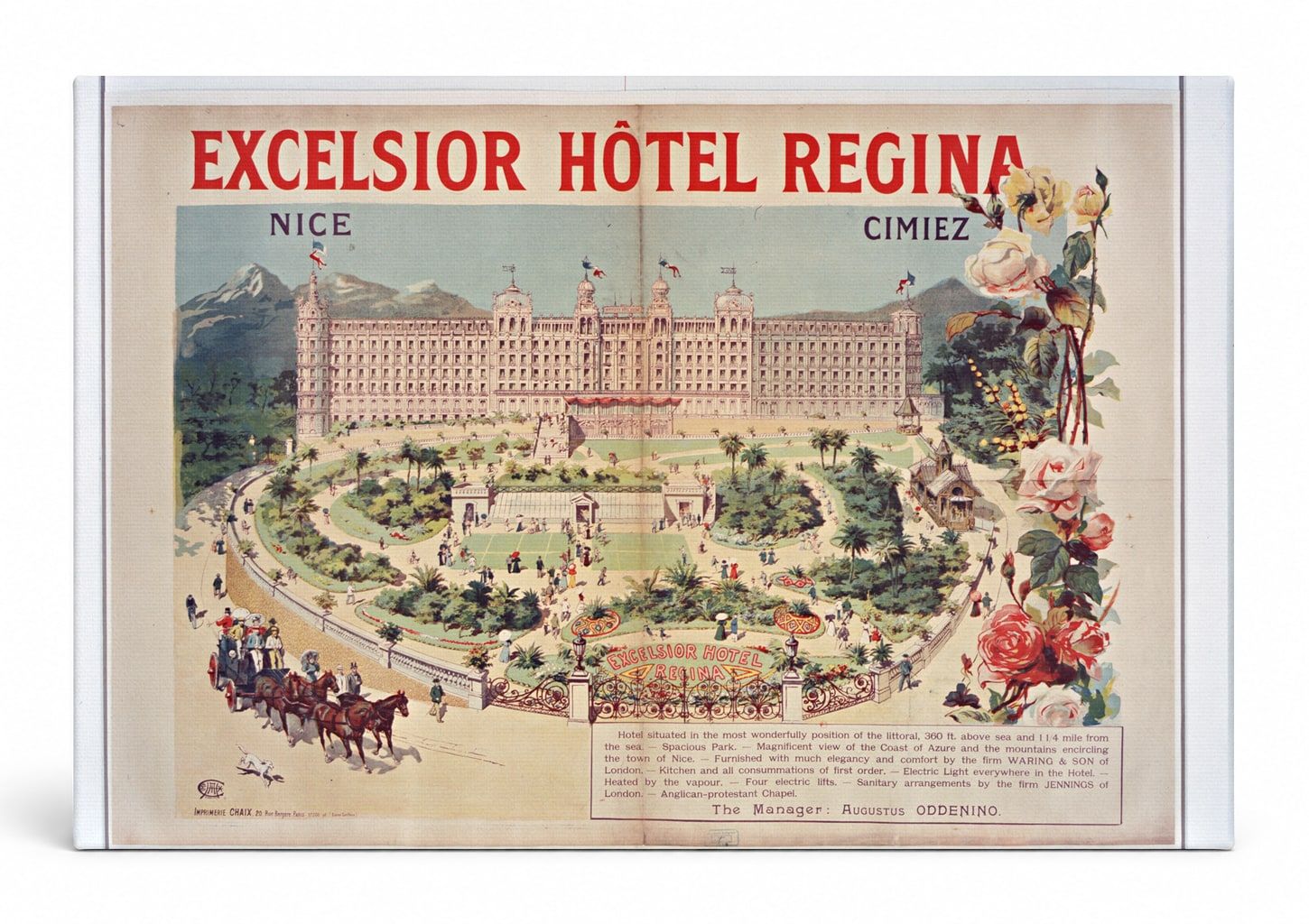 Excelsior Hotel Regina Nice Cimiez 1890s - Belle Époque Vintage Travel Poster Wall Art