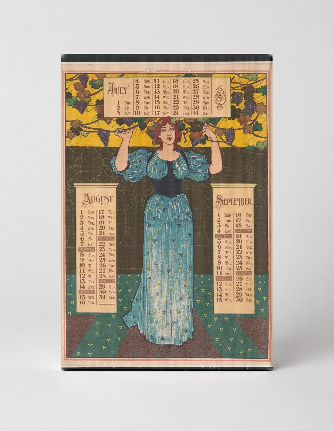 Summer Calendar 1890s Art Nouveau Lady - Vintage Lithograph Poster Wall Art