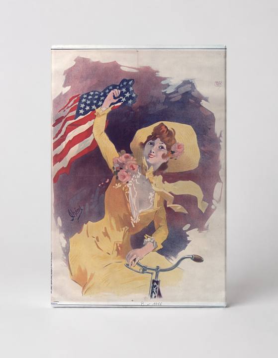 American Girl on Bicycle 1890s - Patriotic Vintage Poster Canvas Wall Art