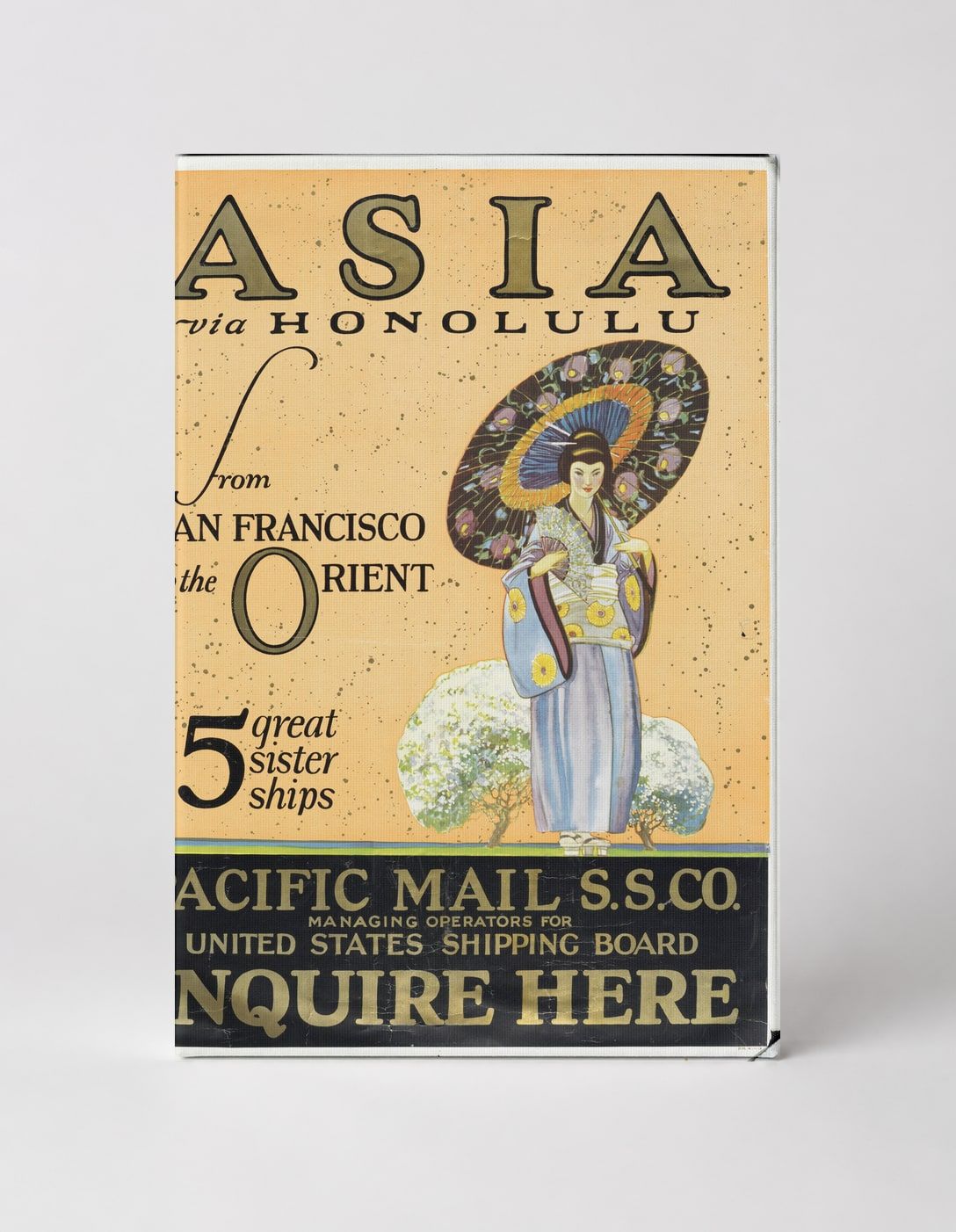 Asia via Honolulu Pacific Mail 1920s - Vintage Travel Poster Canvas Wall Art