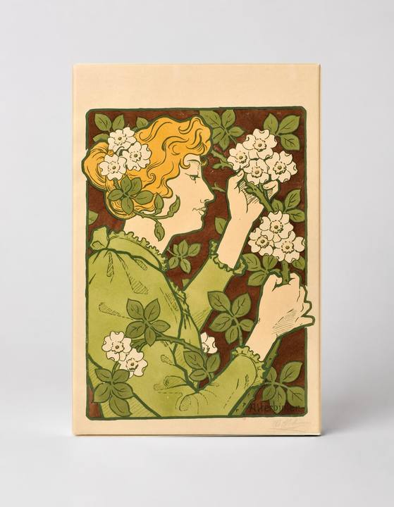 Art Nouveau Woman with White Flowers 1900s - Vintage Lithograph Canvas Wall Art