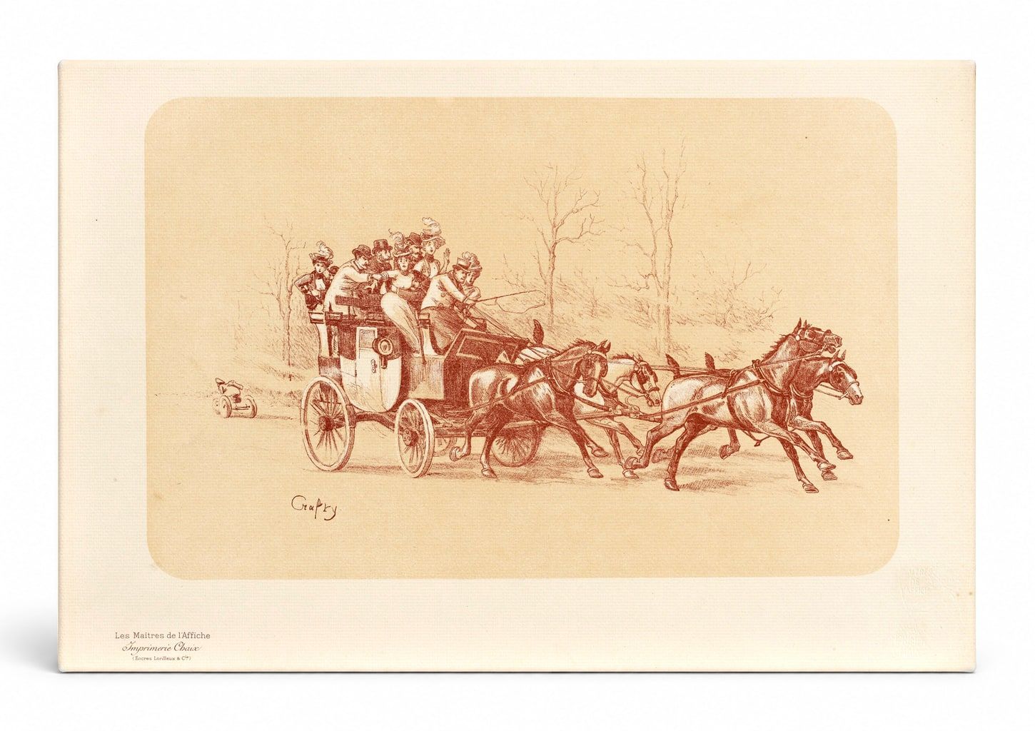 Victorian Horse-Drawn Stagecoach 1890s Lithograph Vintage Poster Wall Art