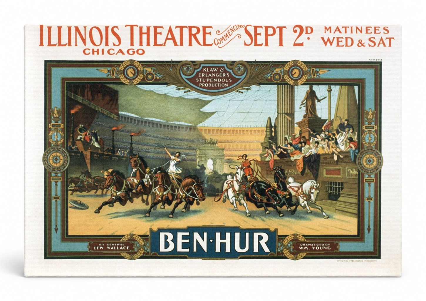Ben-Hur Illinois Theatre 1899 - Vintage Theatre Poster Canvas Wall Art