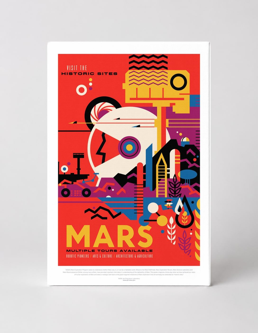 Mars Visit the Historic Sites NASA - Retro Space Travel Vintage Poster Wall Art