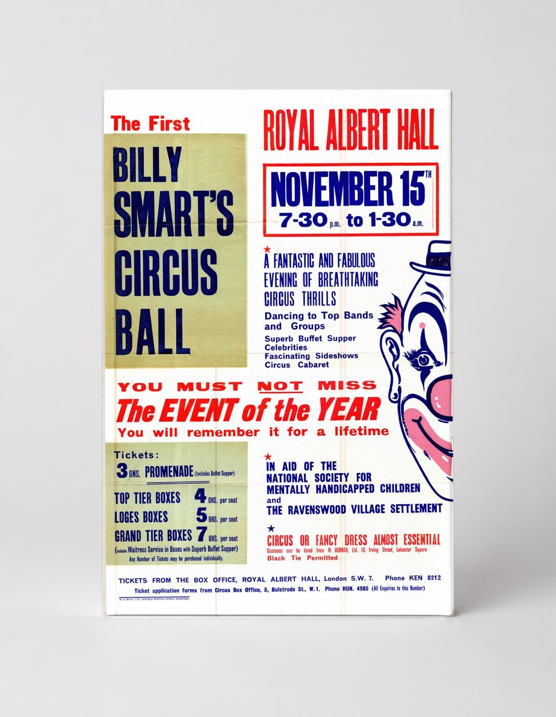 Billy Smart's Circus Ball Royal Albert Hall 1950s - Vintage Event Poster Wall Art