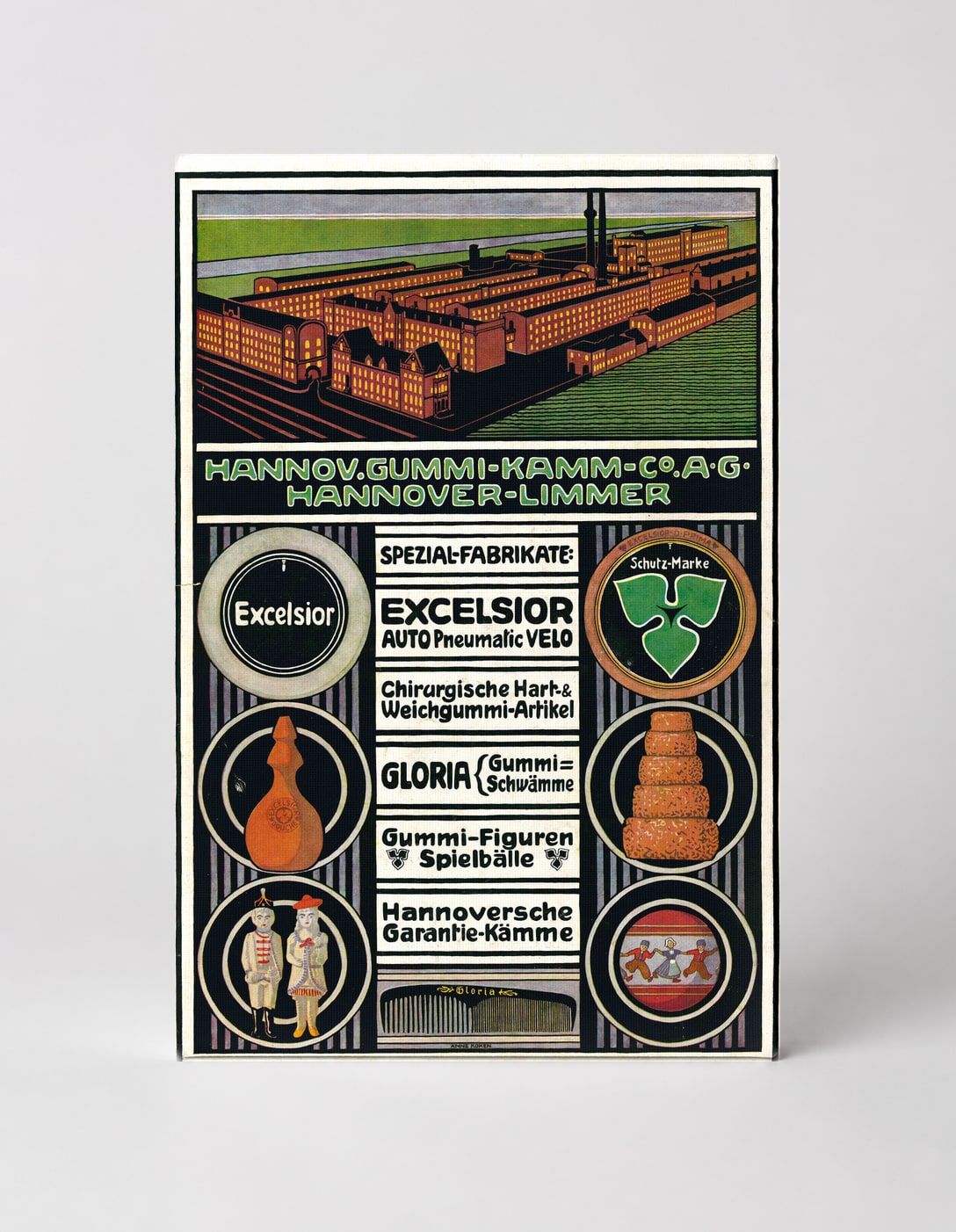 Hannover Gummi-Kamm Co. 1910s German Industrial Vintage Poster Wall Art