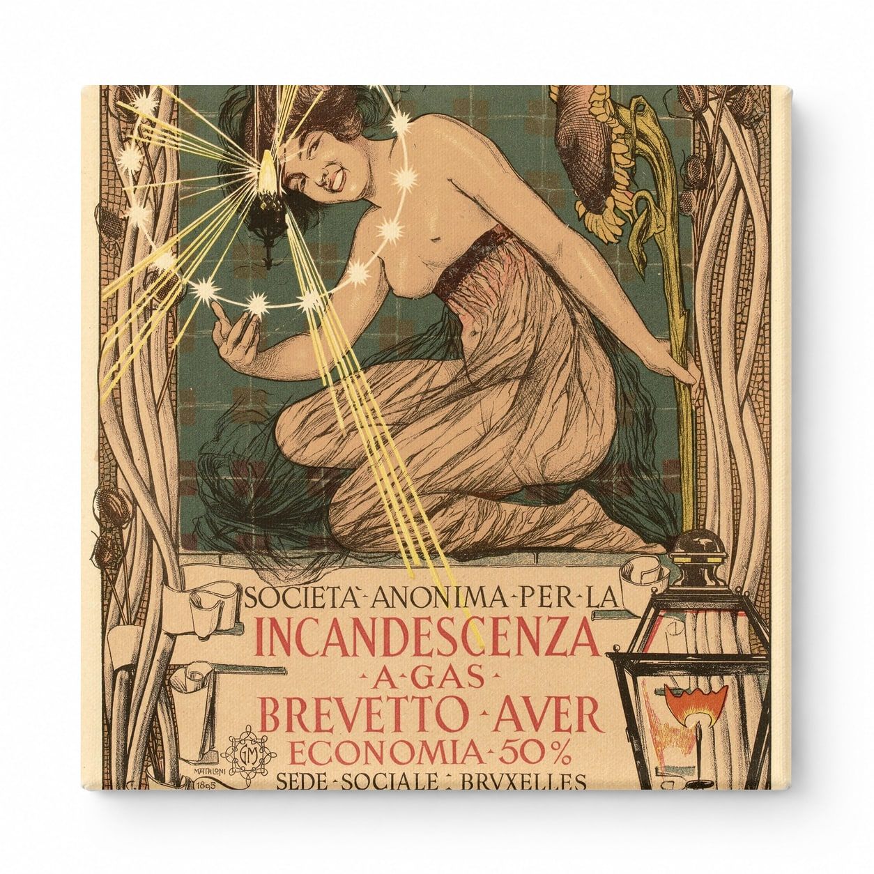 Incandescenza a Gas Brevetto Aver 1890s - Art Nouveau Vintage Poster Wall Art